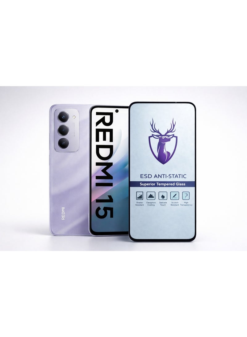 اسكرينة شاشه لهاتف Redmi 15، زجاج عالي الجودة مقاوم للكسر وحماية من الصدمات والخدوش اليومية بملمس تاتش سلس. - Image 1